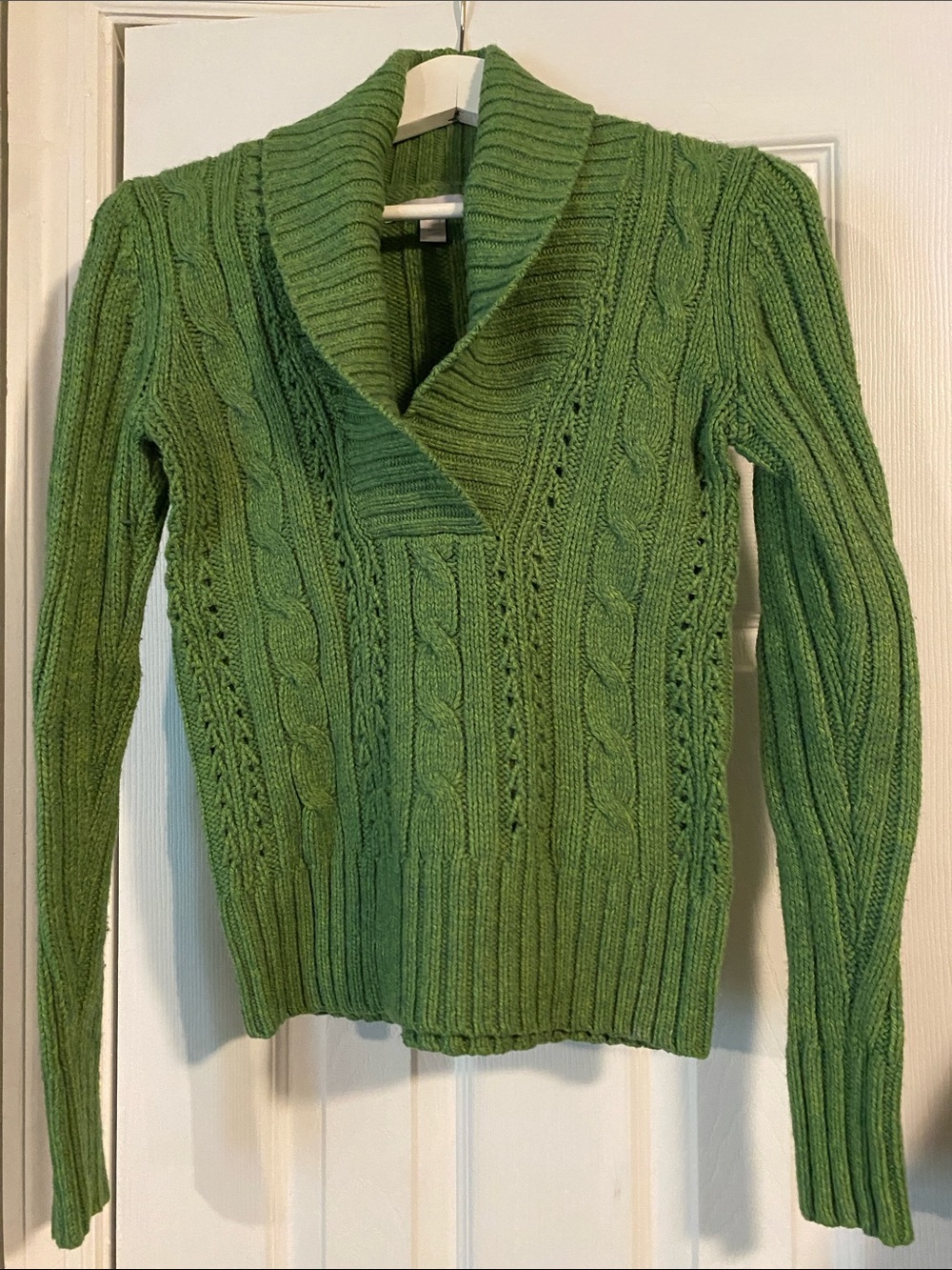 Old Navy Green Cable-Knit Shawl Collar Sweater